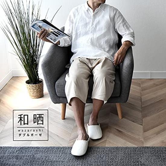 Sleep Tailor Suteteko Cotton Double Gauze Pajamas Women's (Dry-Washed Shorts), 100% Cotton, Washable, Quick-Drying, Oeko-Tex Certified, (Pure White,