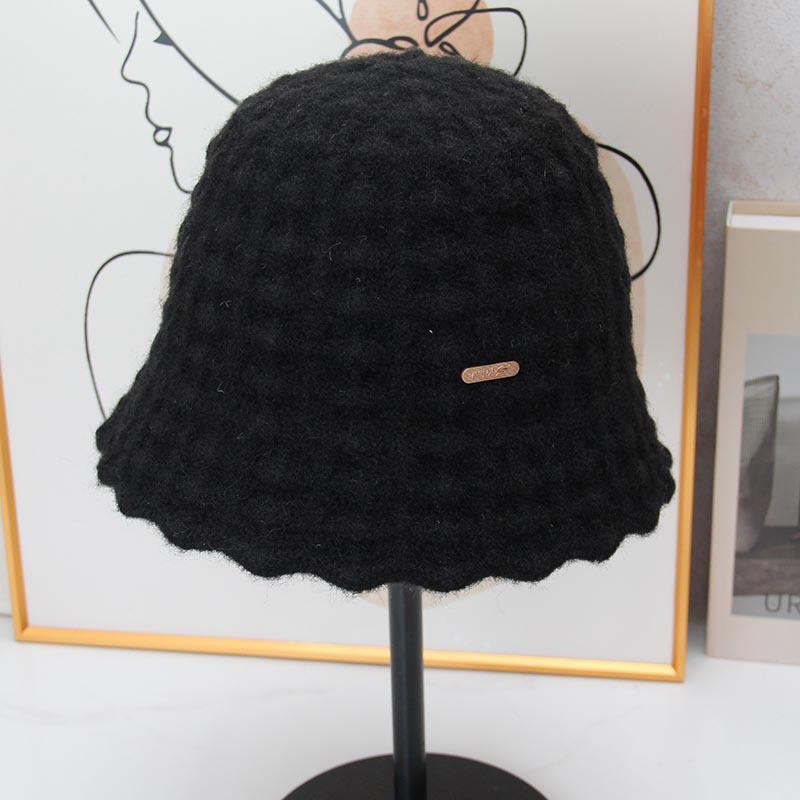Autumn and winter wool wavy edge bucket hat women's gentle texture basin hat shows small face knitted bucket hat versatile
