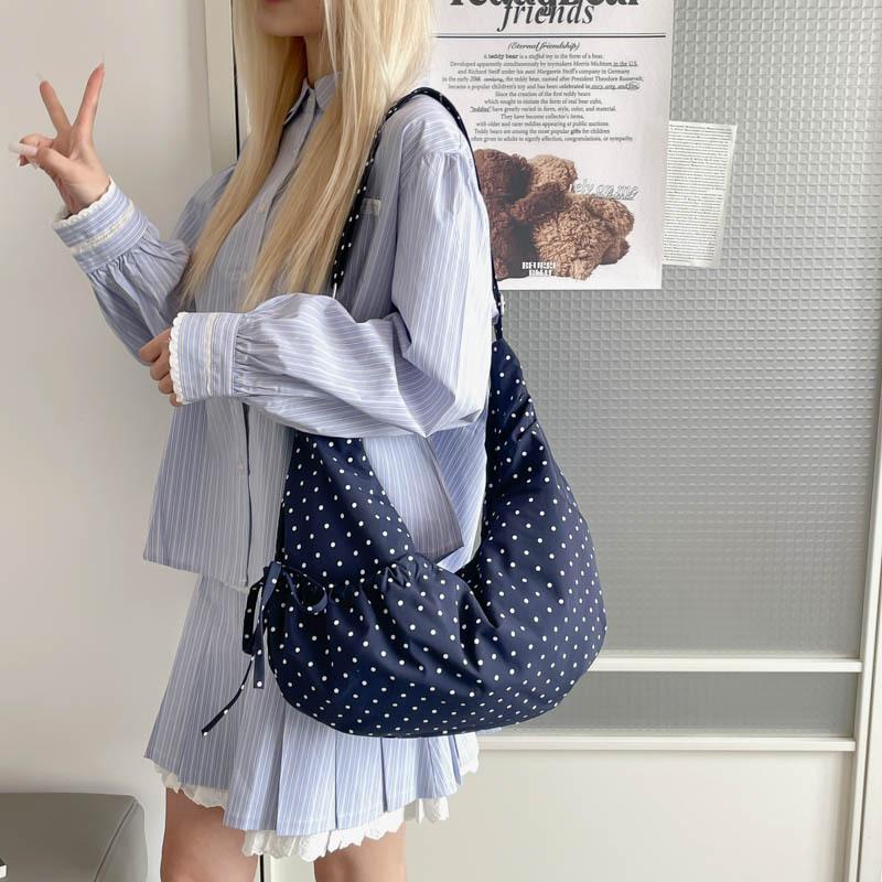 Stylish Dot Shoulder Bag Women Large Capacity Canvas Fashiable and Versatile Commuting Bag Simple Design Crossbody Bags