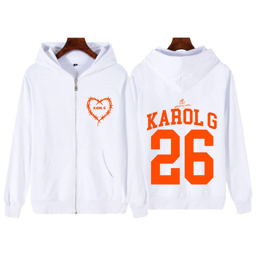 Karol G Tropicoqueta Tour Album Print Zip Up Hoodie Men Women Fashion Winter Long Sleeves Sweatshirts