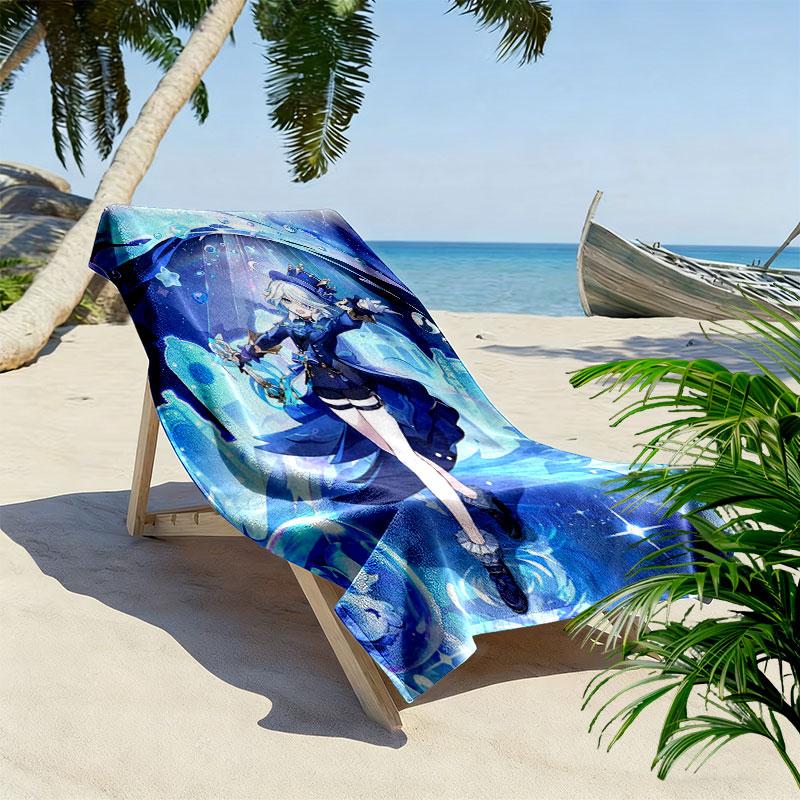 Genshin Print Beach Towel, Large Soft Quick Dry Towel for Beach Camping Swimming