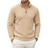 Herren Freizeit Pullover mit halbem Reißverschluss, Stehkragen, langen Ärmeln und Leder-Reißverschlussschieber