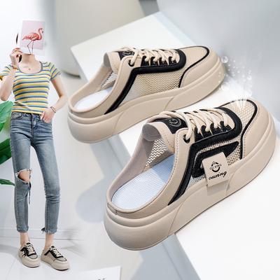 Mules Femininas de Verão Chinelos Baotou Designer Novos Meio Chinelos Femininos Sapatos Rasos Casuais Sandálias Femininas Calçado para Caminhada ao Ar Livre