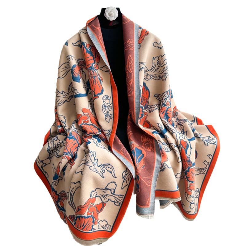 Versatile Mori Contrasting Colors Double-Sided Imitation Cashmere Scarf Winter High-End Warm Shawl Women