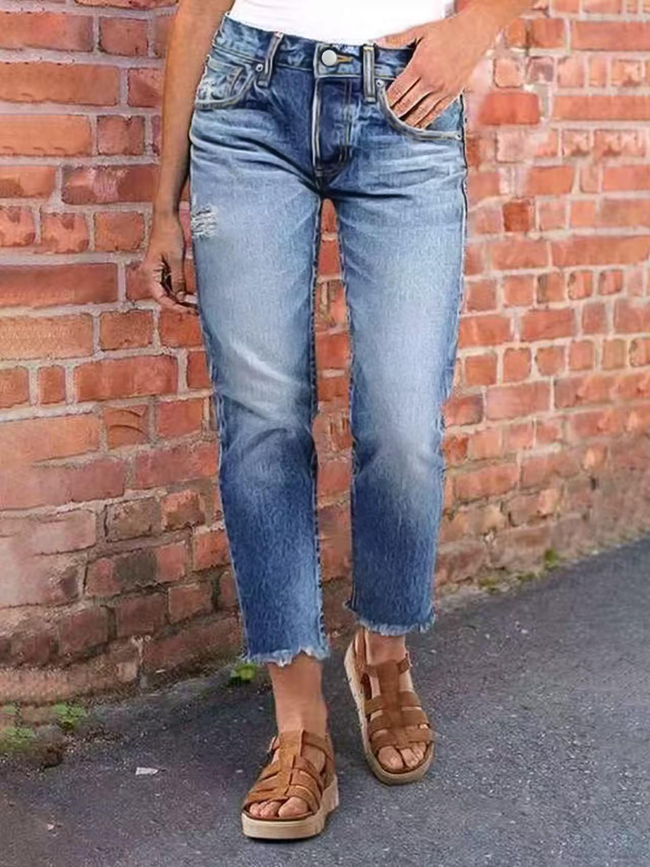 2025 Trendy European & American Women s Slim-Fit Casual Jeans Extra Large темно-синий