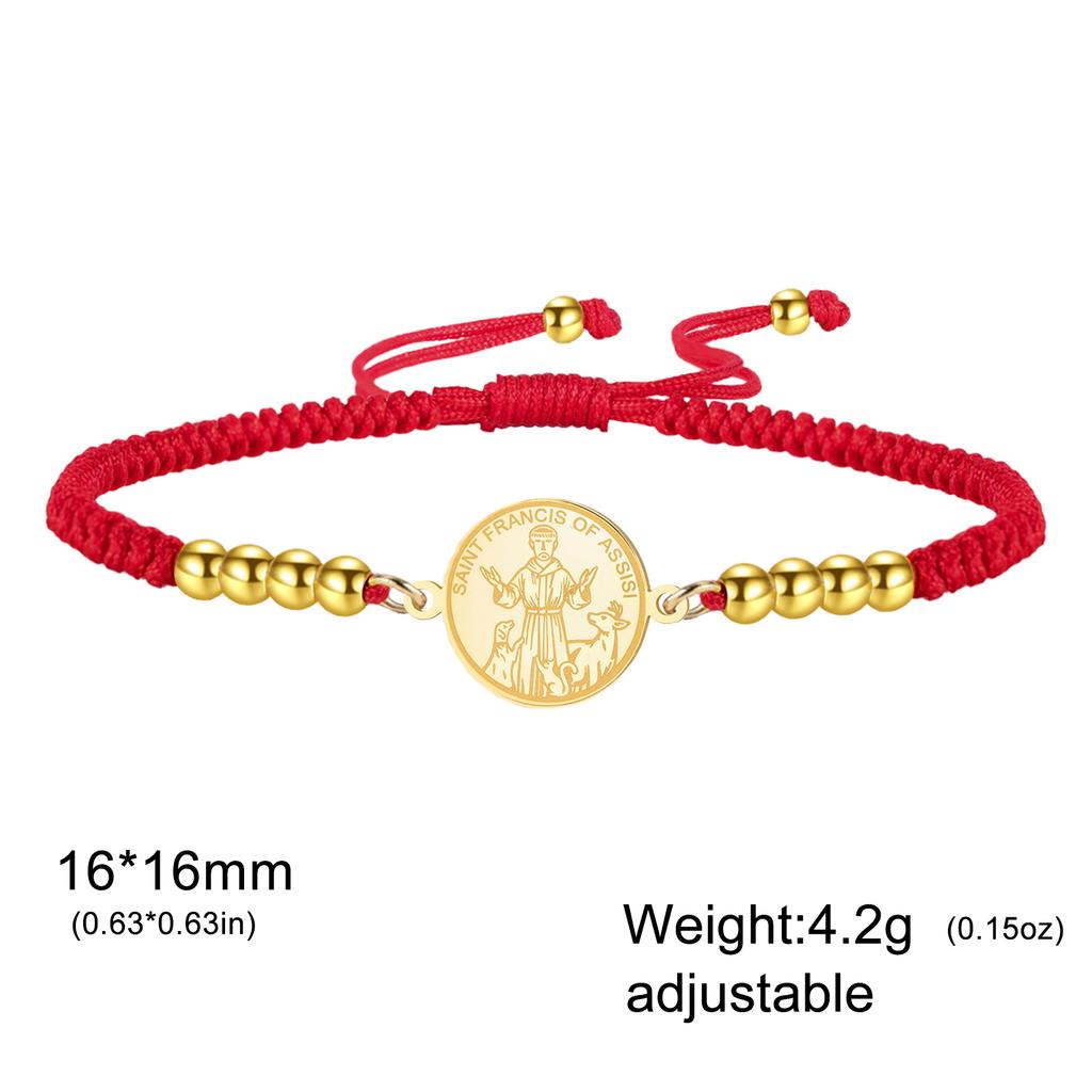 LIKGREAT Saint Francis of Assisi 16*16mm Double Sided Etched Round Pendant Two Hole Adjustable Braided Rope Bracelet Religious