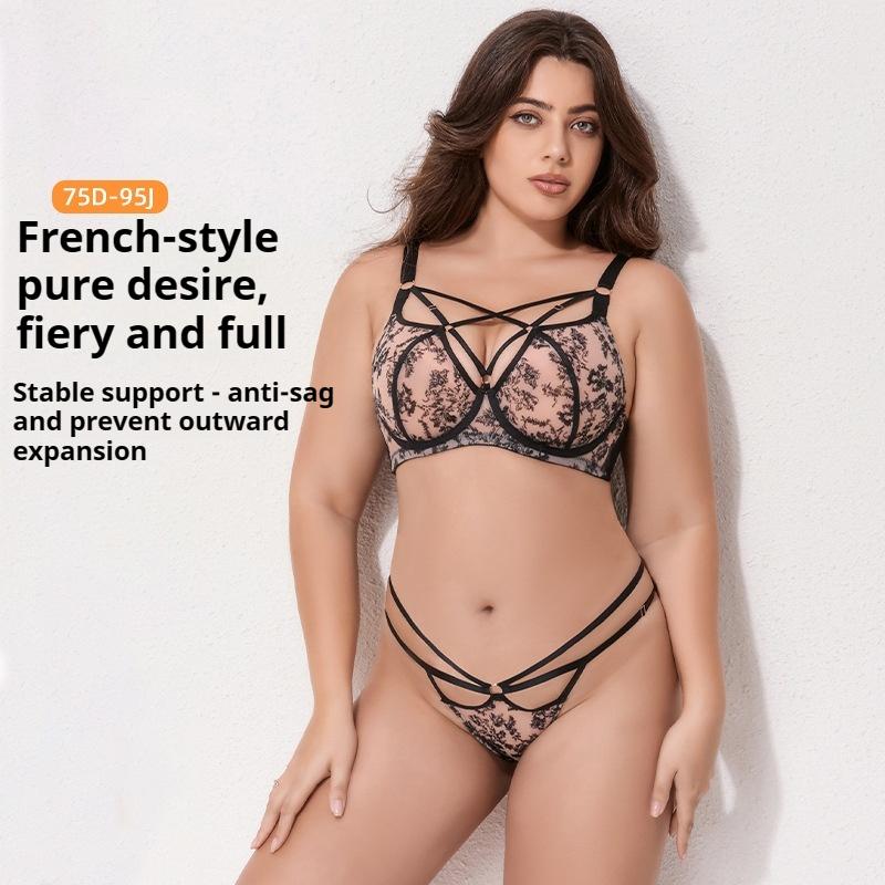 Francouzská horká plná plus size podprsenka síťovaná plná košíček tlusté spodní prádlo šifonová prodyšná sada spodního prádla