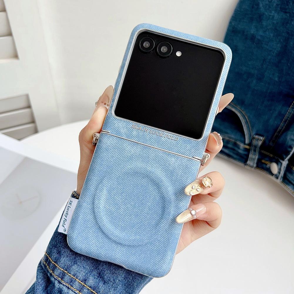 Etui magnetyczne w stylu jeansowym z srebrną krawędzią i bocznym zapięciem dla Motorola Razr 60 Ultra Moto Razr 60 2025 50 Razr + osłona