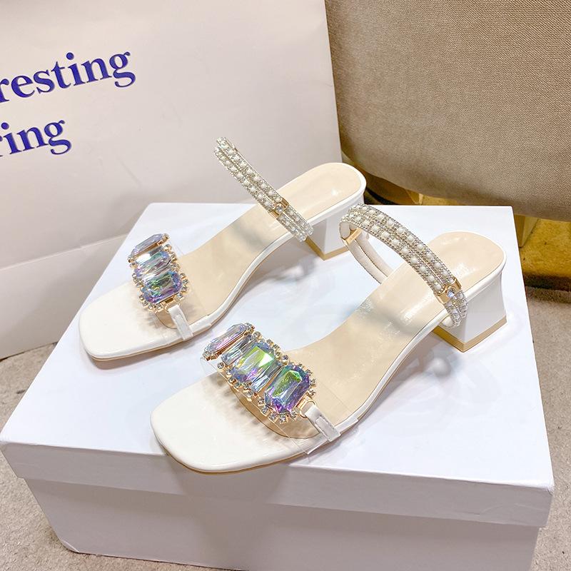 Sandals Female Rhinestone Outer Wear Open-toed Sandals Summer New Versatile Fairy Style with Skirt Two Wear Shoes Thick Heel Wedge