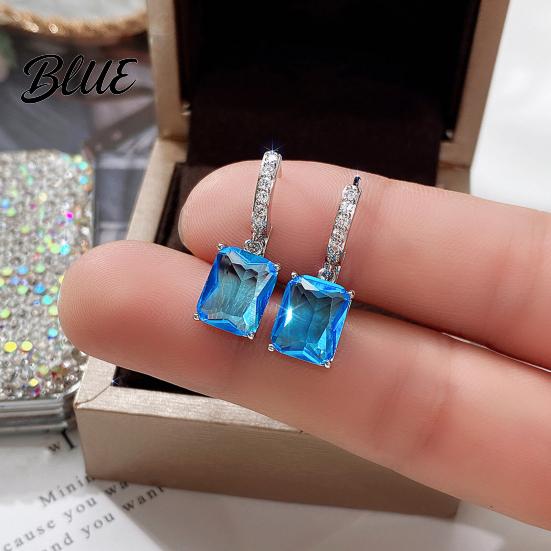 High-quality Zircon Earrings Large Dangling for Women Sparkling Cube-shaped Fashionable