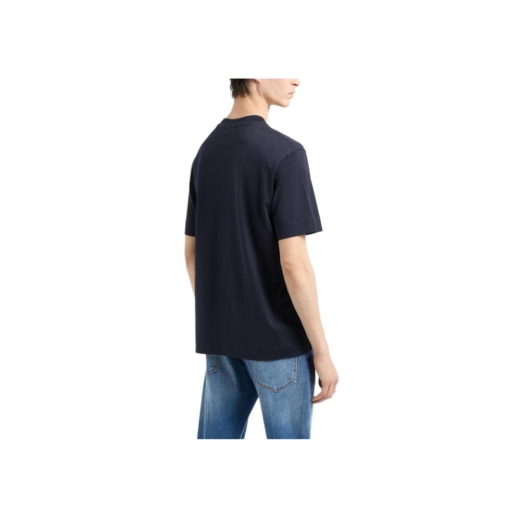 Emporio Armani Buchstabenstickerei Print Rundhals Kurzarm T-Shirt Herren Oberteile Marineblau 6D1TQ7-1JOCZ-0988