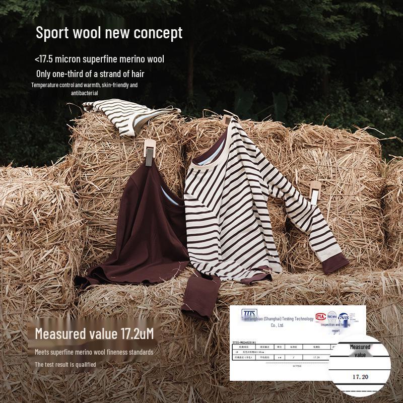 Merino Wool Tencel Striped Two-Piece Casual Long Sleeve T-Shirt