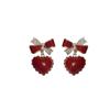 Bowknot Crystal Red Color Heart Pendant Earring for Women Sweet Gift Simple Geometry Temperament Creative Jewelry Accessory