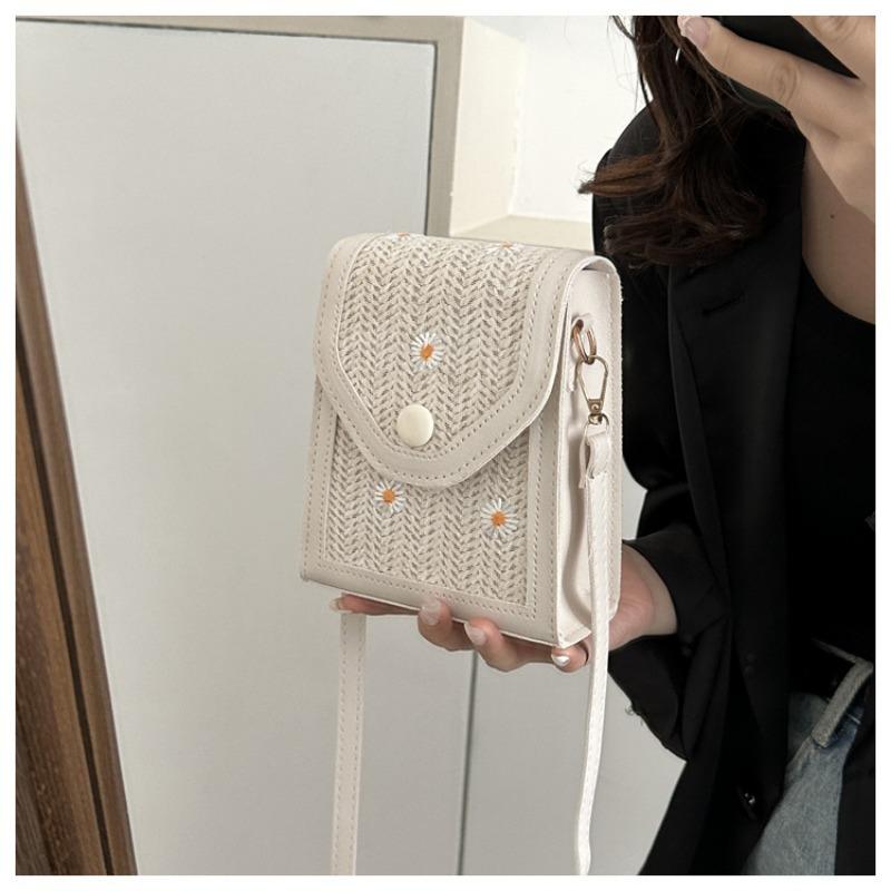 Women Straw Woven Small Square Crossbody Shoulder Phone Bag For Daily Use