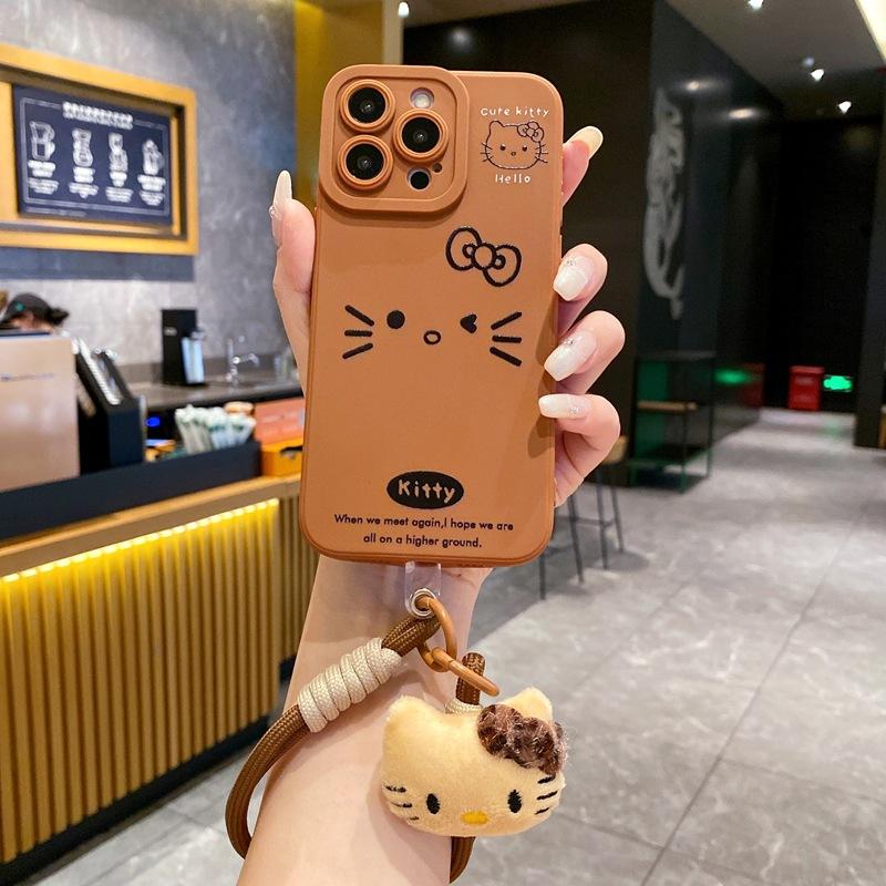 Japan and Korea cartoon suitable for OPPO Reno11 mobile phone case cute brown kitty cat A3X cartoon plush bracelet