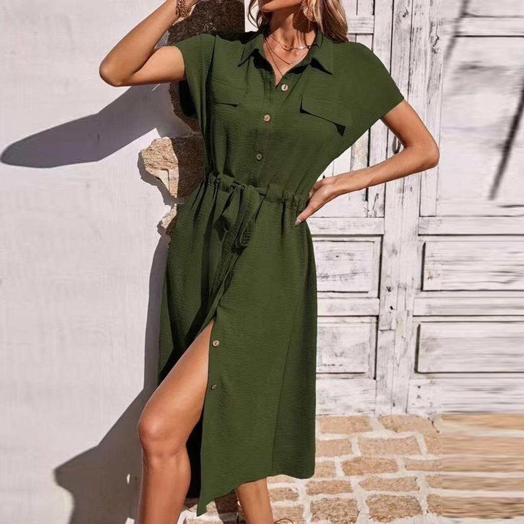 Women's Fashion Casual Cardigan Lapel Tunic Dresses