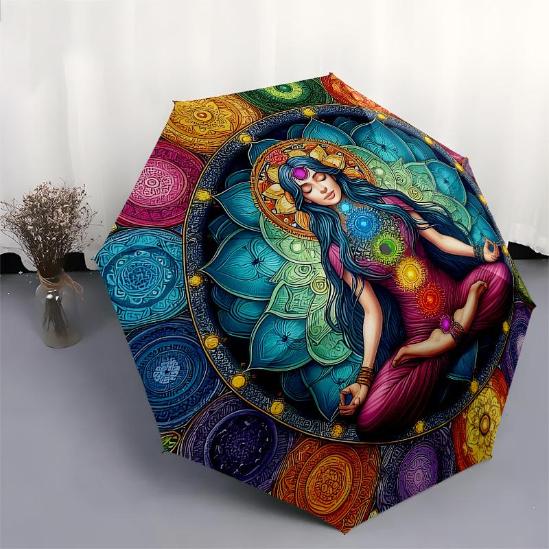 Chakra Balance Meditation Art Print - Spiritual Harmony PosterUmbrella, Portable 3-Fold Umbrella for Men & Women,Christmas Gift ES157