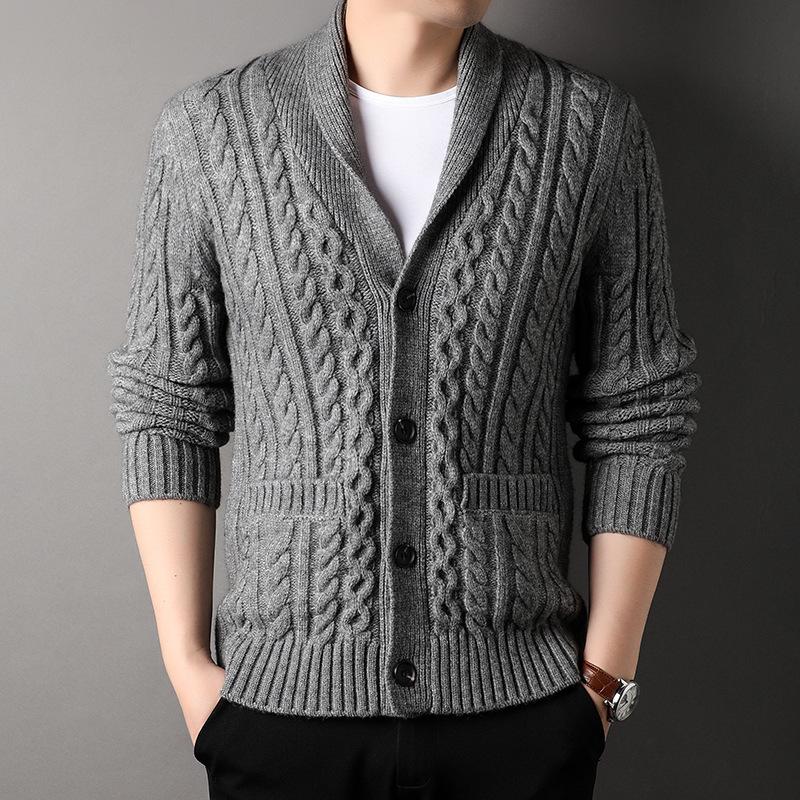 Maglione a coste con revers - Stile britannico, manica lunga per autunno e inverno