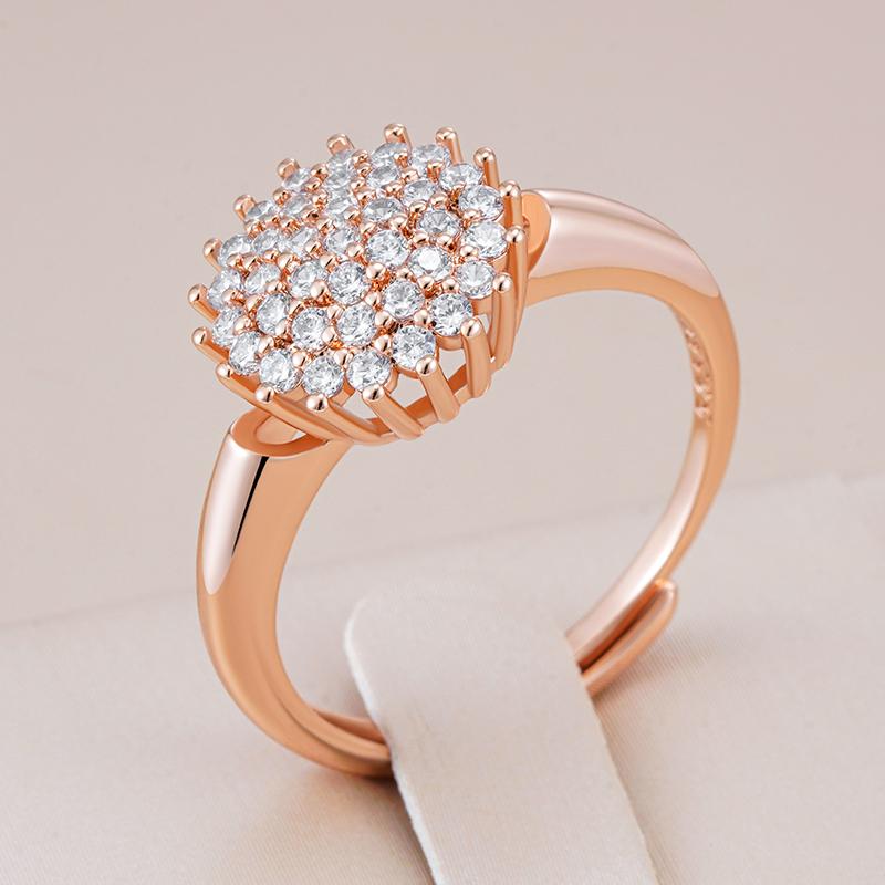 Rose Gold Color Crystal Flower Big Ring For Women Trendy Shiny Full Natural Zircon Accessories Fine Daily Jewelry