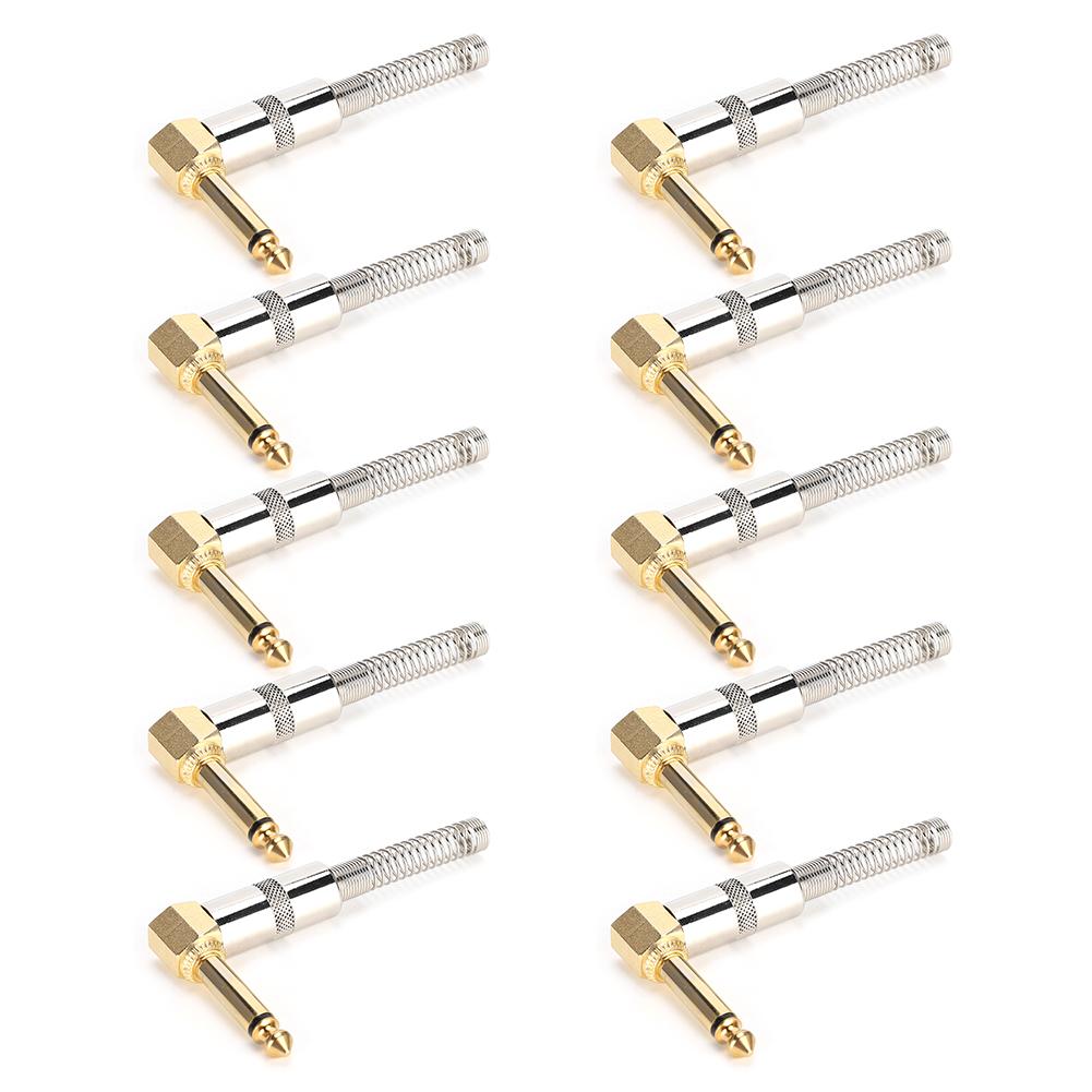Gold Plating 90 Degree Curve Mono 6.35mm Male Electric Guitar Microphone Cable Welding DIY Plug