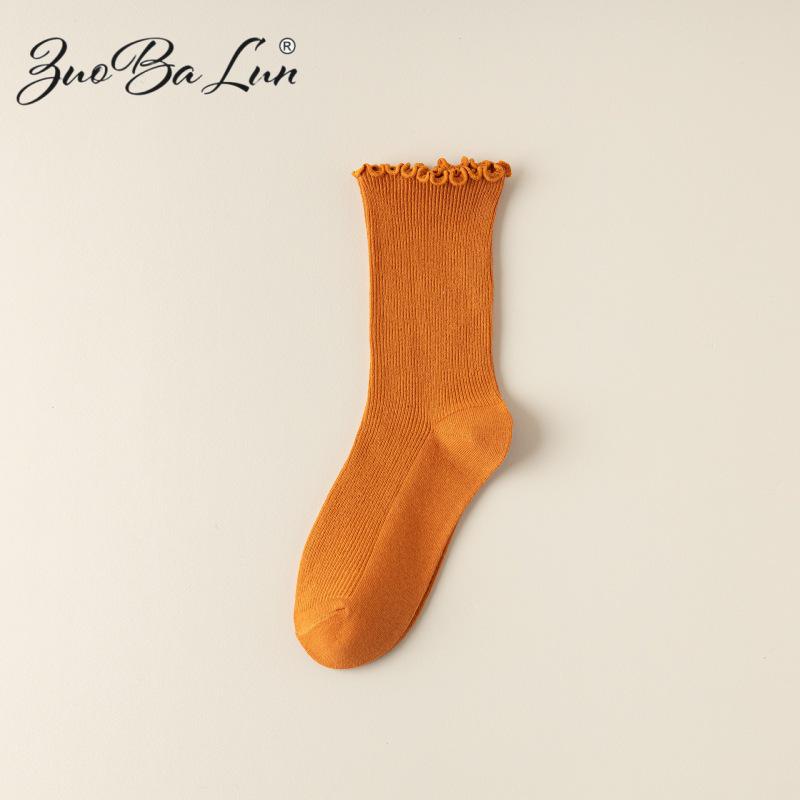 Barron Bubble Summer Cotton Lace Mid-Calf Socks with Wood Ear Edge - Japanese Sweet Style