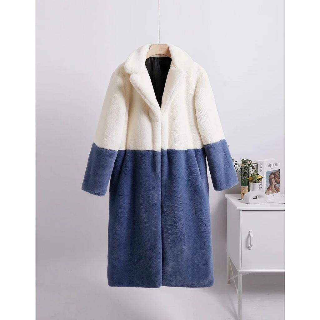 Winter Women High Quality Faux Rabbit Luxury Long Fur Coat Lapel OverCoat Thick Warm Female Plush Jacket Large Size 5XL