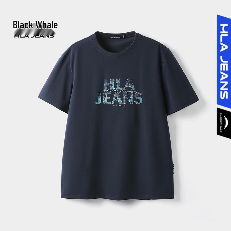 HLA Black Whale Men s Large Letter Print Short Sleeve T-Shirt L