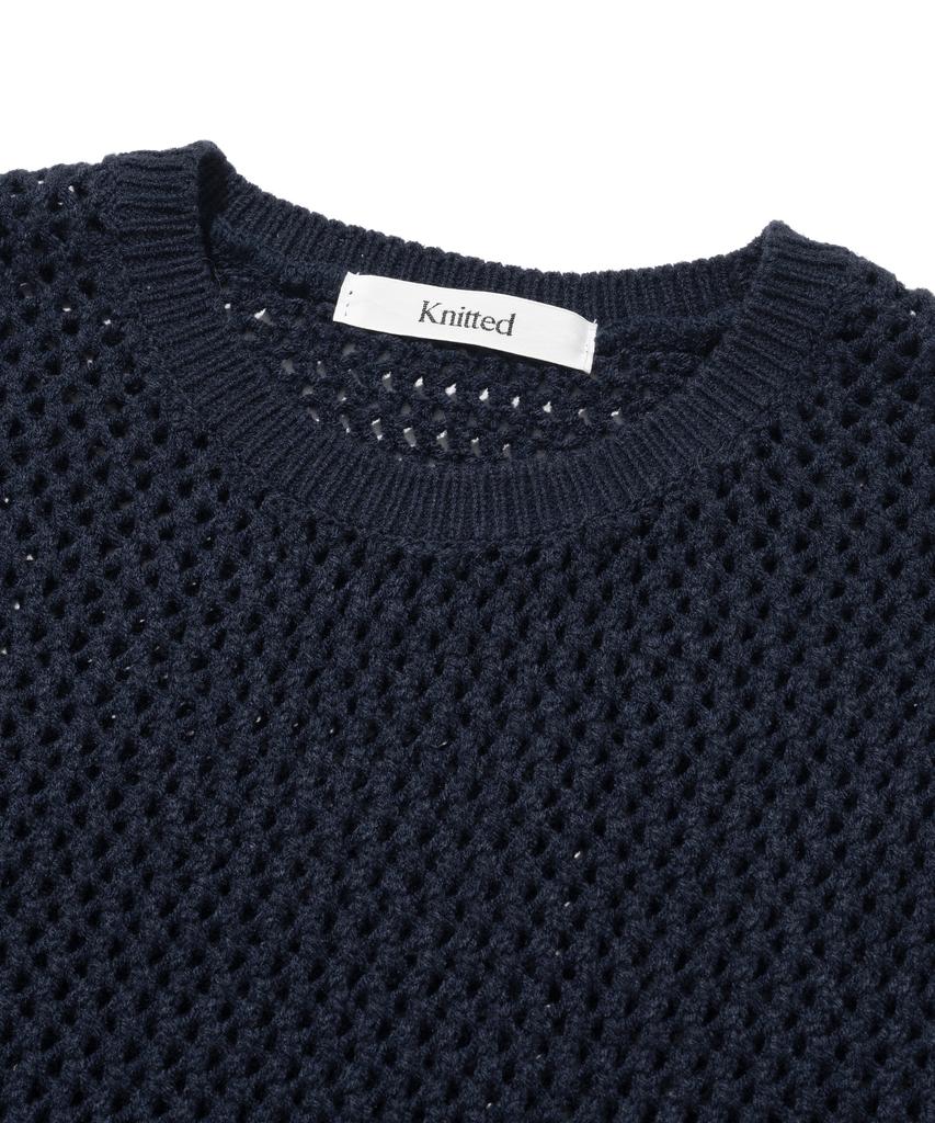 Knitted Punched Knit Vest Navy