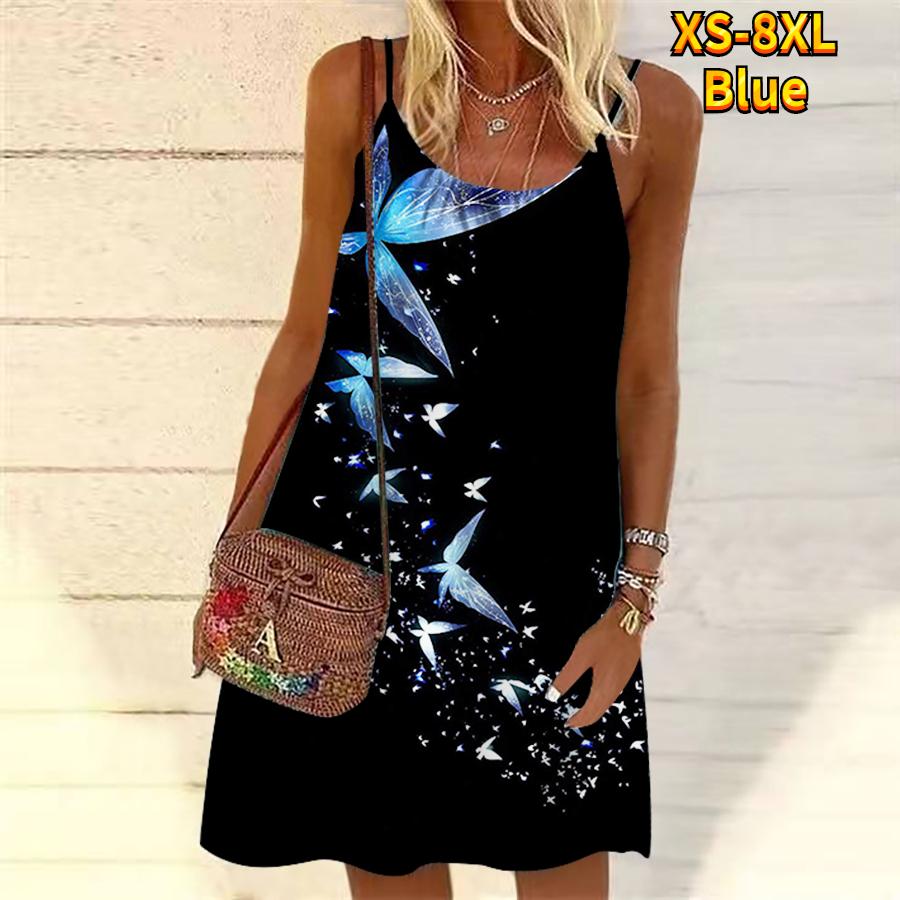Damski kwiat piękny kryształowy motyl z nadrukiem Mini sukienka bez rękawów sukienka na imprezę letnia sukienka plażowa Sundress