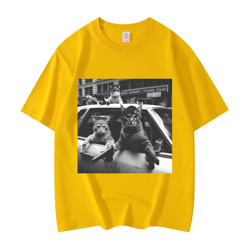 Funny Cat Gang Meme Graphic T Shirts Unisexs Womens Fashion Vintage Short Sleeve Tshirt High Quality Oversized Tshirts