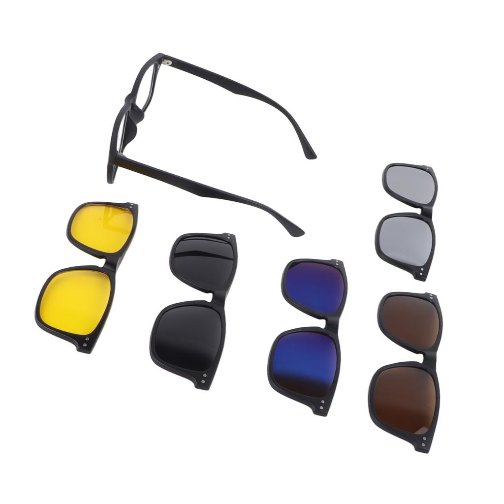 Magnetic Clip On Sunglasses UV Protection TR Rectangular Frame Stylish Clip On Night Driving Glasses 5 Clips