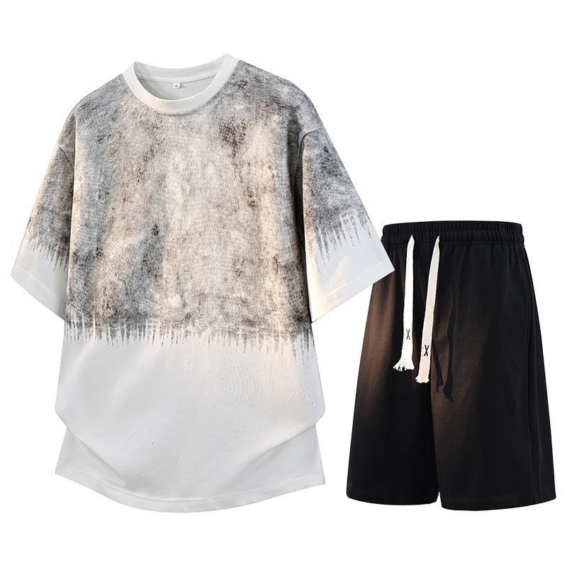 Summer short-sleeved men's sports suit plus size men's two-piece set