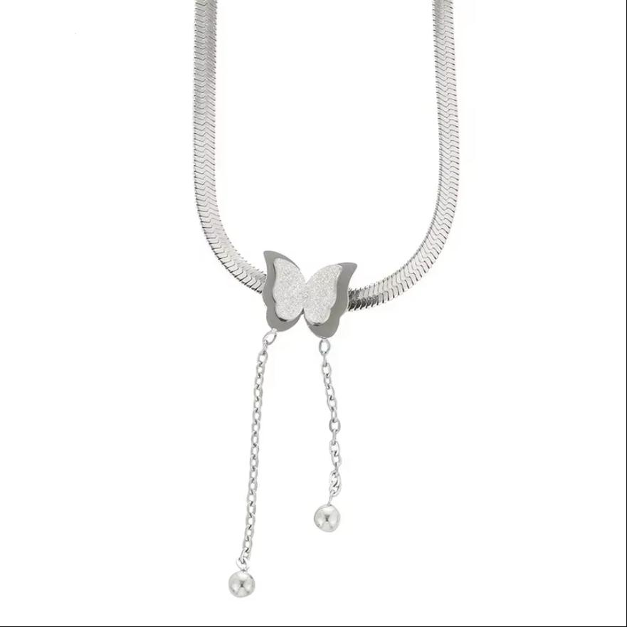 Stainless Steel Butterfly Pendant Neck Necklace for Girls Women Charm Snake Chains Choker Waterproof Zircon Valentine Day Gift