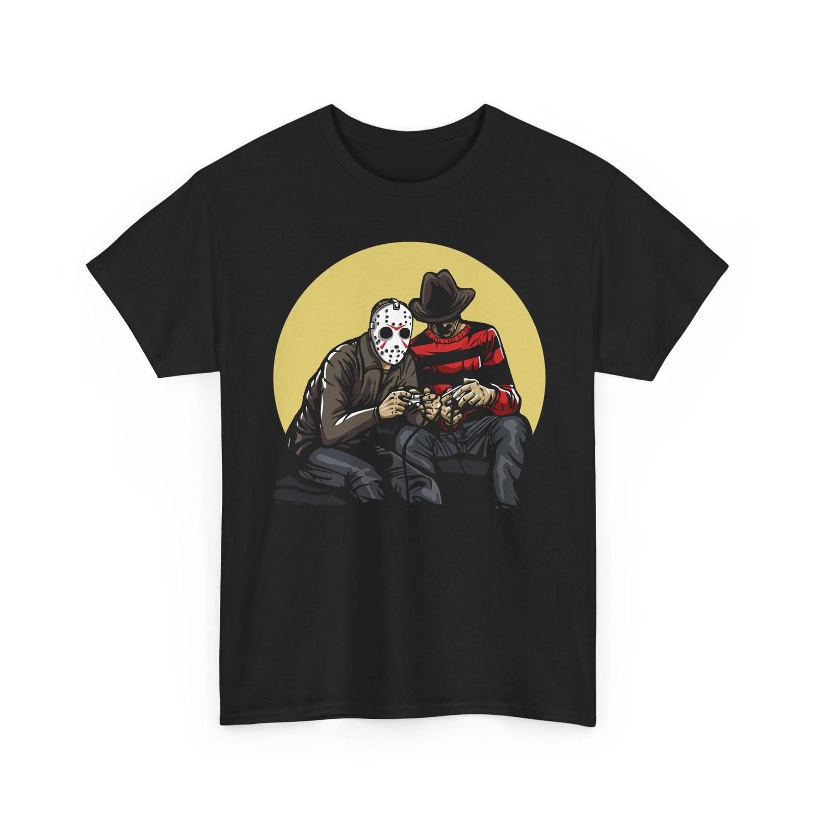 Horror Scary Movie Villains Playing Video Games Jason Unisex Heavy Cotton TShirt S