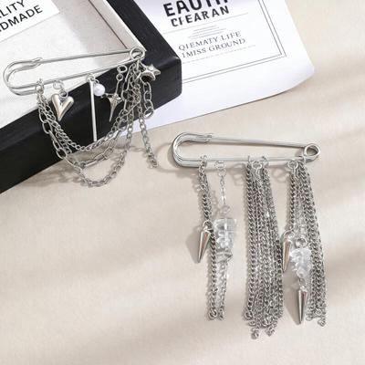 Personality Heart Star Tassel Chains Pendant Brooches for Women Men Light Luxury New Fashion Brooches Pin Clothing Accessories