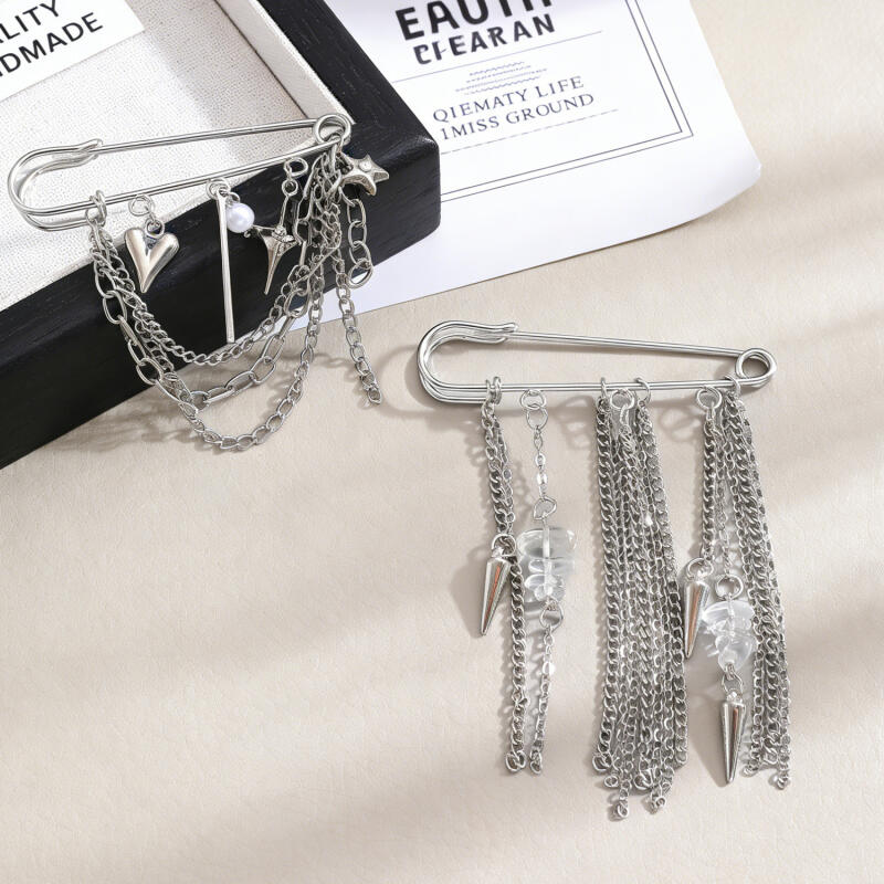 Personality Heart Star Tassel Chains Pendant Brooches for Women Men Light Luxury New Fashion Brooches Pin Clothing Accessories