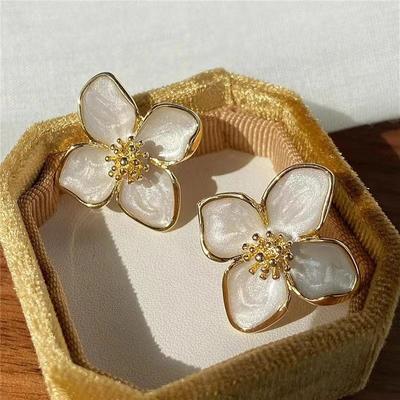 Hibiscus Dropped Glaze Flower Stud Earrings for Women Girl Ins  2024 Fashion Wedding Romantic  Gifts