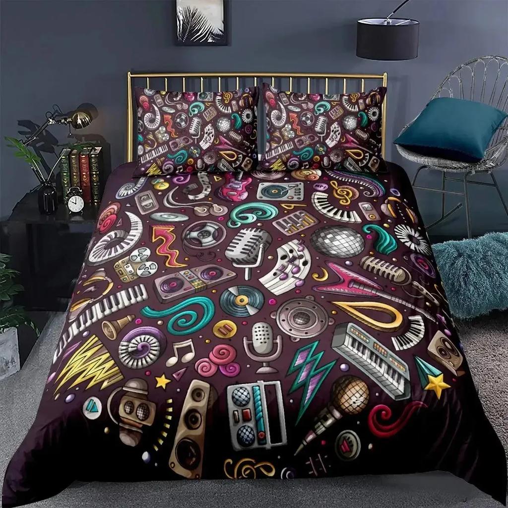 Rock Music King Queen Duvet Cover Electric Guitar Punk Style Bedding Set Youth Fashion Hip Hop 3D Polyester Comforter Cover