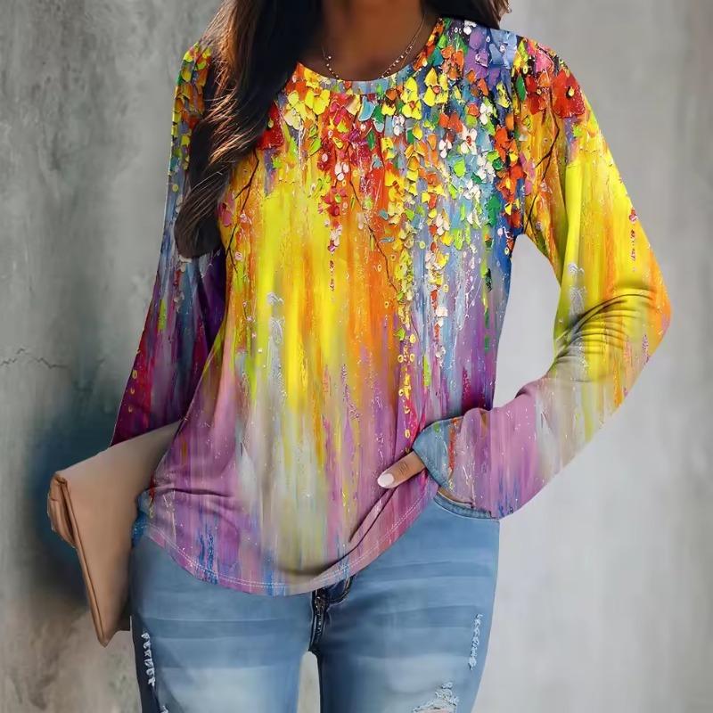 Vibrant Floral 3D Print O-Neck Long Sleeve T-Shirt Fashion Pattern Women Clothing Casual Y2k Clothes Harajuku Female Clothing