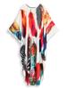 EDOLYNSA Plus Size Kaftan Bohemian Multicolored Leaves Printed Summer Long Beach Dress Women Homewear Outfit Swim Suit Cover Up Loose Caftan