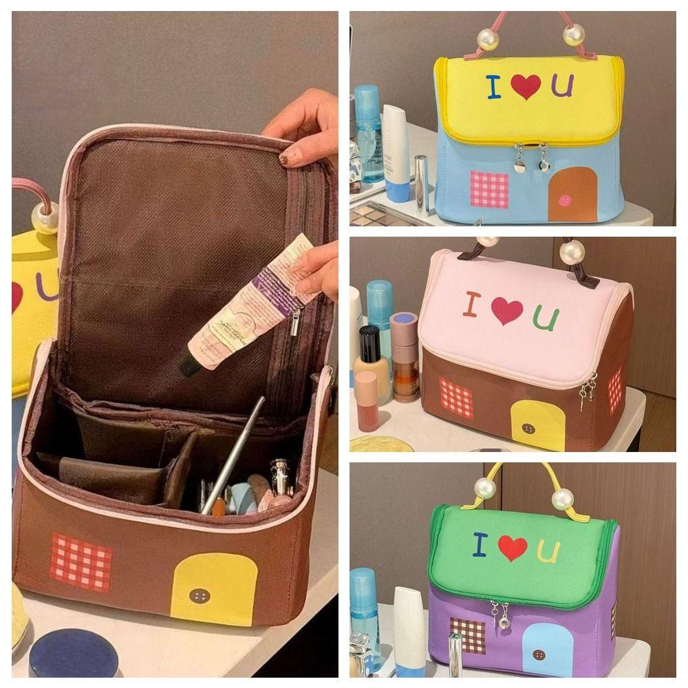 

House-shaped Small House Cosmetic Case Waterproof Portable Storage Bag Student рожевий