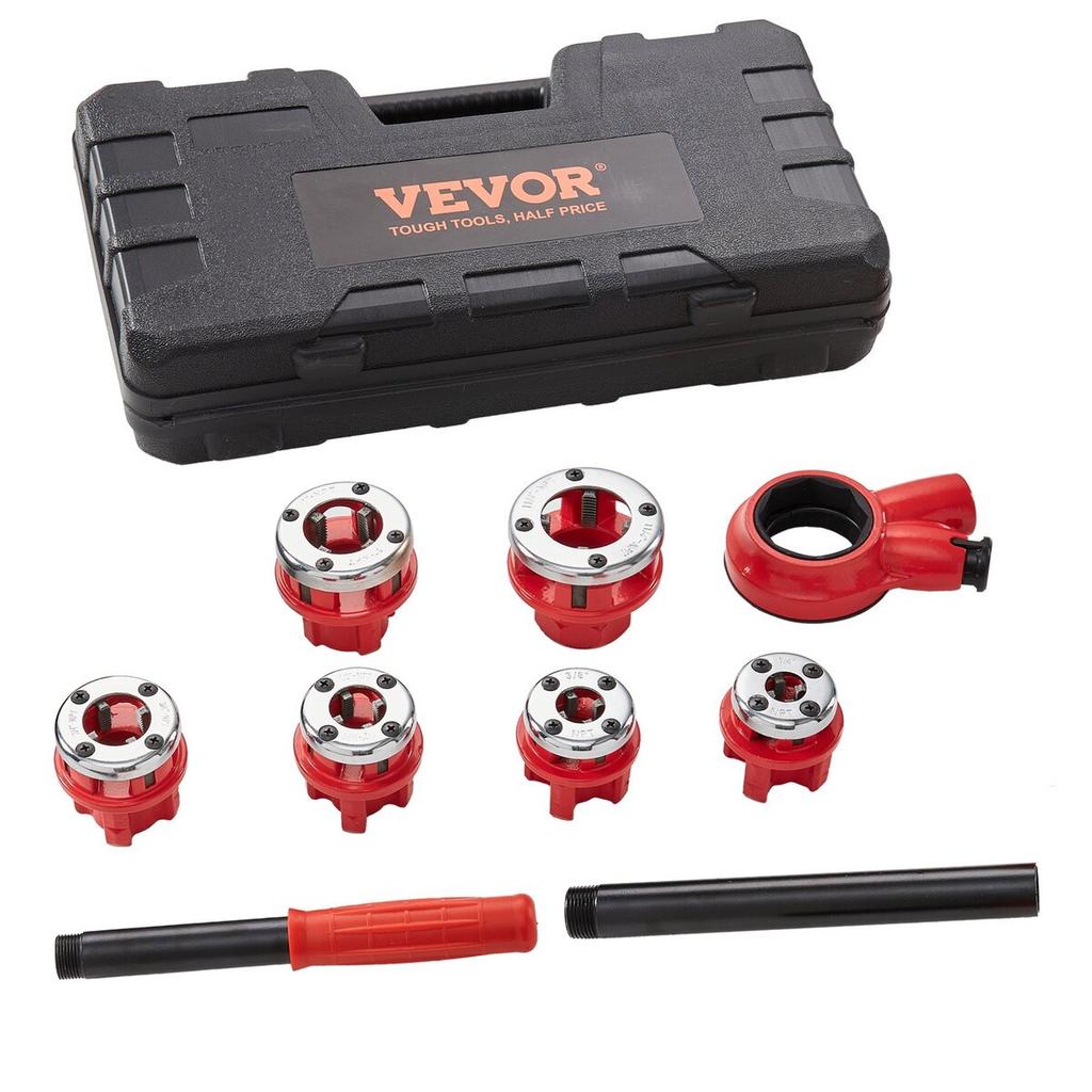 Ratsche Rohrschneider-Set, 1/4" NPT - 1-1/4" NPT Manuelles Ratschen-Rohrschneider, Tragbares Rohrschneidwerkzeug-Set mit 6 Stück NPT-Schneidköpfen, Aufbewahrungskoffer