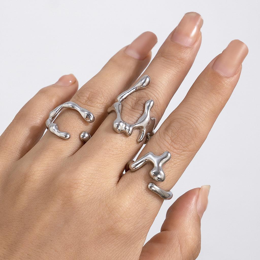 SHIXIN 3Pcs Design Irregular Lines Geometry Open Ring Set for Women Punk Gold Color Hollow Out Curved Ring Party Wedding Jewelry