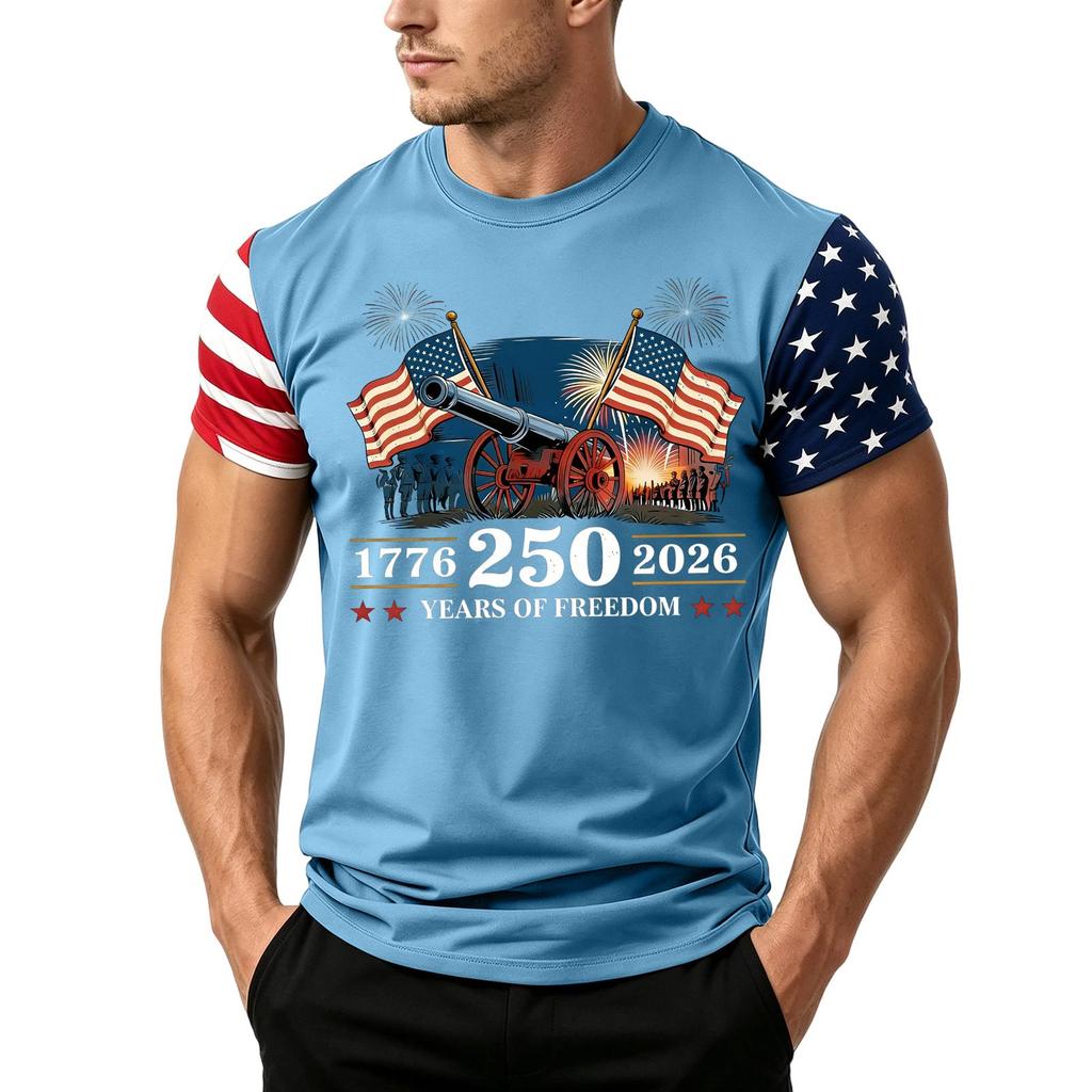 Men's Independence Day Flag Print Short Sleeve T-Shirt, Loose Casual Daily Summer Tops