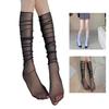 Durchsichtige Netz-Slouch-Socken mit Falten für Damen, Japanische Neuheit, Einfarbige, Transparente Spitze, Mittellange Socken