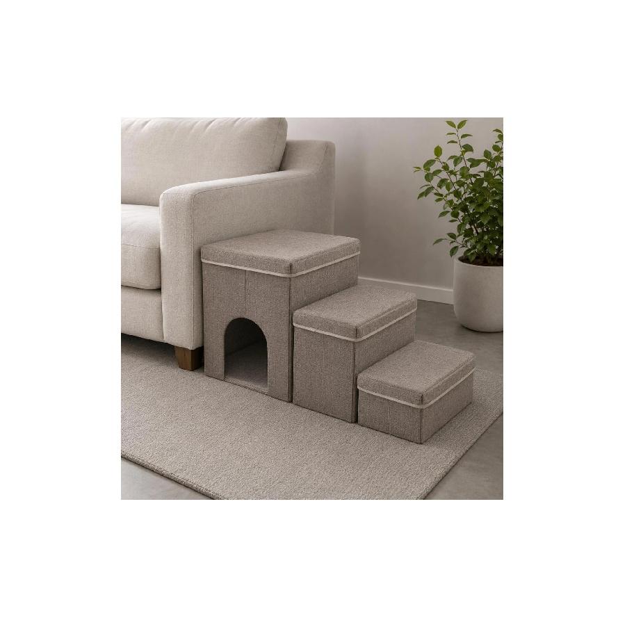 Pet Steps Upholstered Pet Stair Step Dog Stairs Cushioned Dog Steps Boxy for Pets, Bed, Sofa