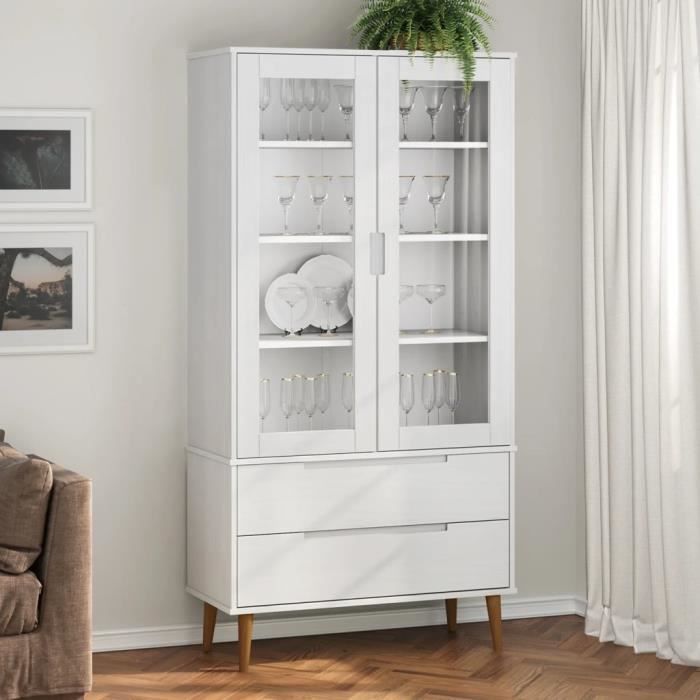 VidaXL Armoire à vitrine MOLDE Blanc 90x35x175 cm Bois de pin massif 350544