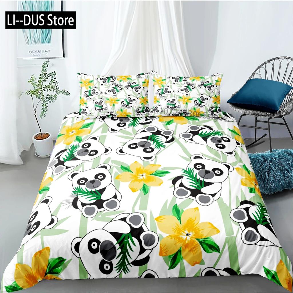 Set da letto Panda Cartone Animato Carino Bambino Bambini Copripiumino Creativo per Ragazzi con Federa Set da Letto King Size per Adolescenti