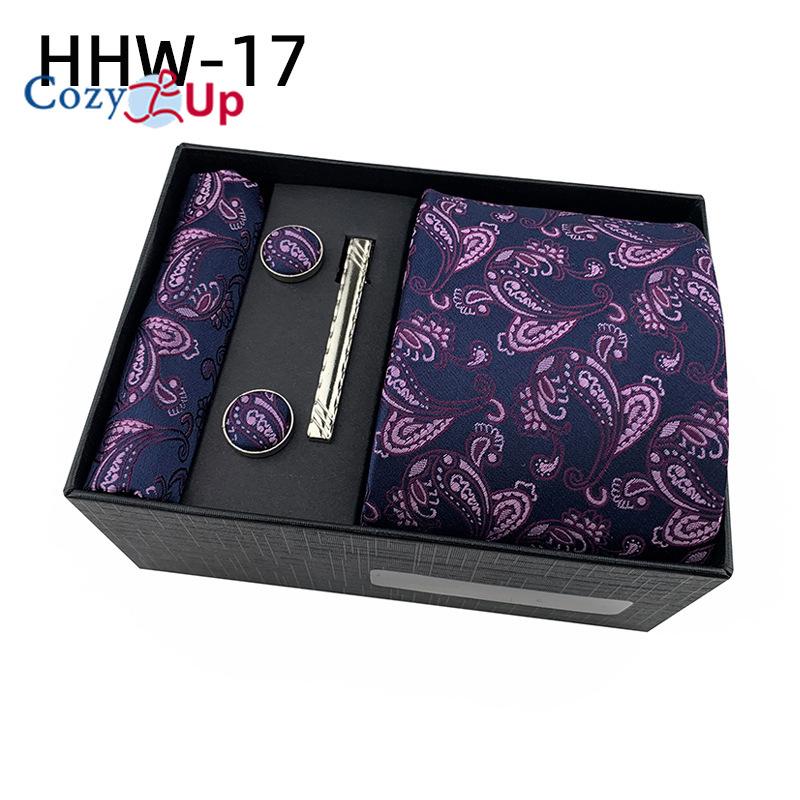 Cozy Up Set 6 piese Cravată pentru bărbați Paisley, inclusiv cravată pătrată eșarfă manșetă agrafă cutie cadou