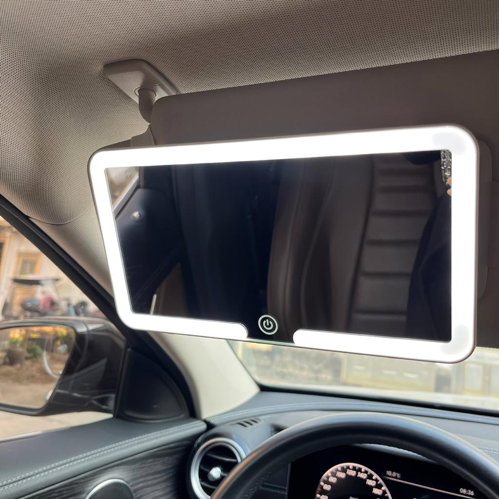 Wiederaufladbarer LED Auto Schminkspiegel mit Sonnenblendenclip, HD Verstellbarer Fülllicht Kosmetikspiegel für Damen Mädchen, Universelles Dünnes Design